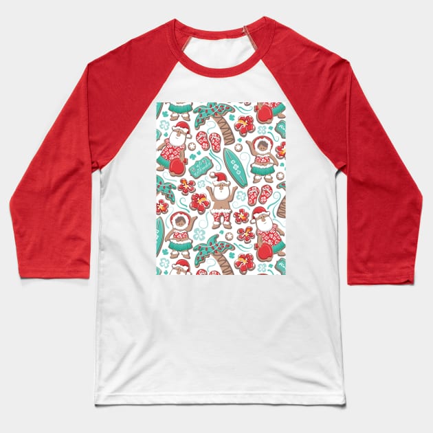 Mele Kalikimaka Hawaiian Christmas gingerbread cookies // pattern // white background Baseball T-Shirt by SelmaCardoso